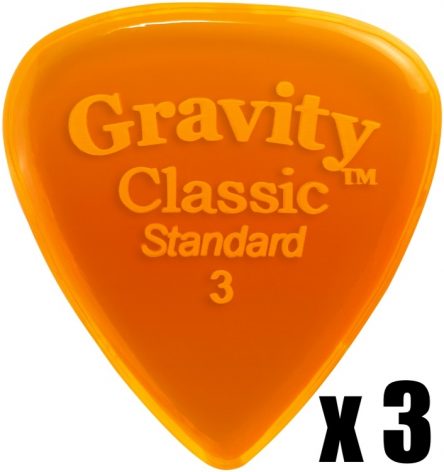 Gravity Picks Classic Standard 3mm Master Finish Unpolished Orange 3 PACK