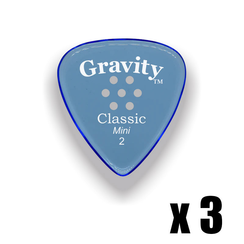 Gravity Picks Classic Mini Jazz 2mm Polished Blue Multi-hole 3 Pack GP-GCLM2PMx3