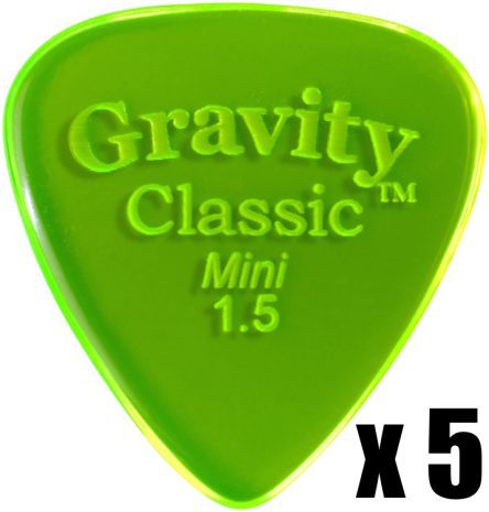 Gravity Pick Classic Mini (Jazz) 1.5mm Polished Fluro Green 5 PACK