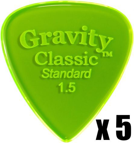 Gravity Pick Classic Standard 1.5mm Polished Fluro Green 5 PACK