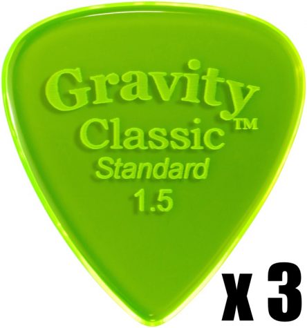 Gravity Pick Classic Standard 1.5mm Polished Fluro Green 3 PACK