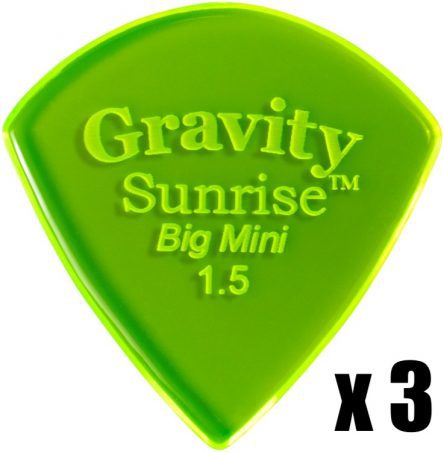 Gravity Pick Sunrise Big Mini 1.5mm Polished Fluro Green 3 Pack