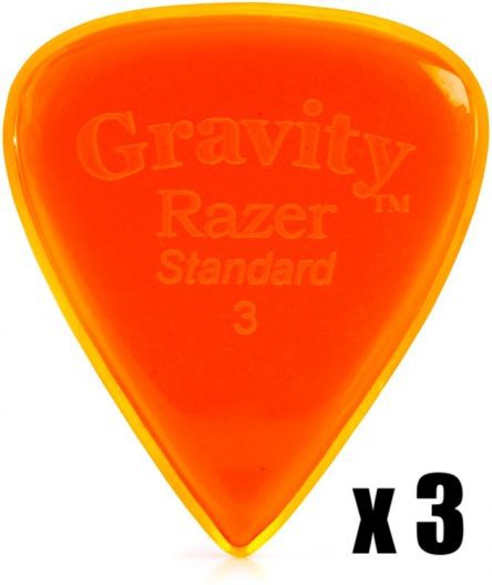 Gravity Pick Razer Standard 3mm Polished Orange 3 PACK