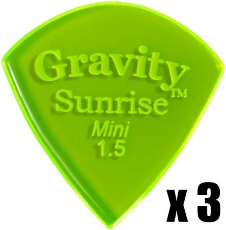 Gravity Picks Sunrise Mini Jazz 1.5mm Master Finish unpolished 1.5mm Fluo Green 3 PACK
