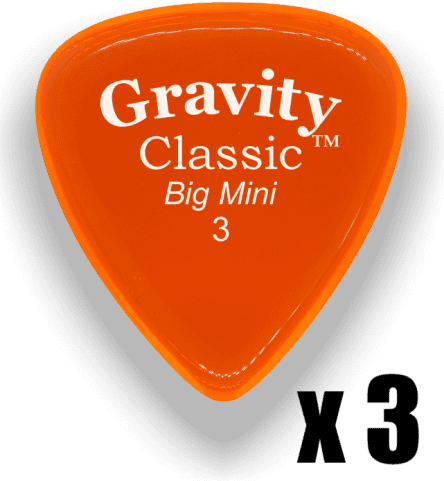 Gravity Picks Classic Big Mini 3mm Master Finish Unpolished Orange 3 PACK
