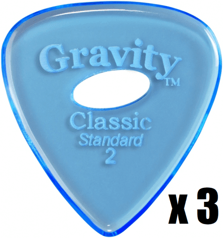 Gravity Picks Classic Standard 2 mm Master finish unpolished with Elipse Grip Hole 3 PACK