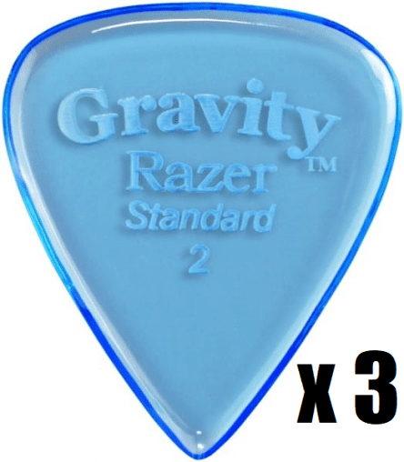 Gravity Picks Razer Standard 2mm Master Finish Unpolished Blue 3 PACK