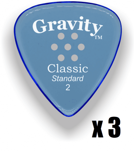 Gravity Picks Classic Standard 2mm Master Finish Unpolished with Multi-hole Grip Blue 3 PACK