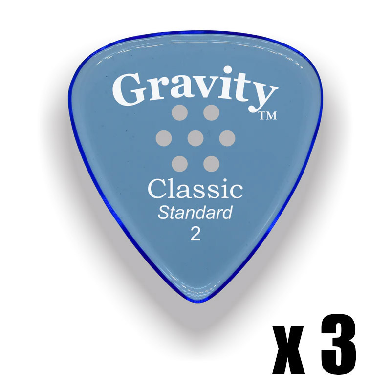 Gravity Picks Classic Standard 2mm Blue Multi-hole Grip Polished 3 Pack GP-GCLS2PMx3