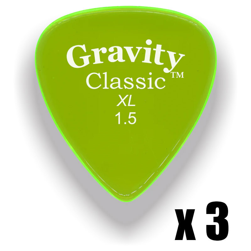 Gravity Picks Classic XL 1.5mm Master Finish Fluorescent Green 3 Pack GP-GCLX15Mx3