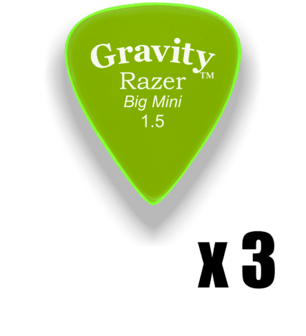 Gravity Picks Razer Big Mini 1.5mm Master Finish Unpolished Fluorescent Green 3 PACK