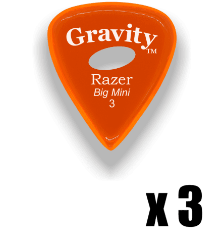 Gravity Picks Razer Big Mini 3mm Polished with Elipse Grip Hole Orange 3 PACK