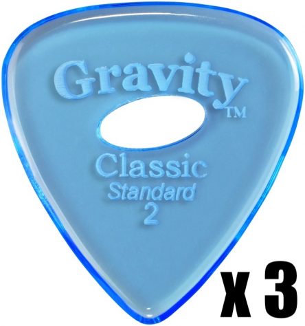 Gravity Pick Classic Standard 2mm Polished Blue w/Elipse hole Grip 3 PACK