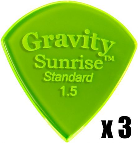 Gravity Picks Sunrise Standard 1.5mm Master Finish unpolished Fluro Green 3 PACK