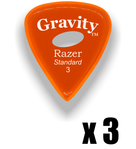 Gravity Picks Razer Standard 3mm Polished with Elipse Grip Hole Orange 3 PACK