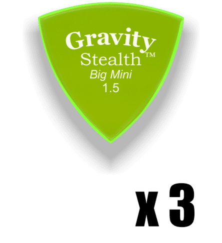 Gravity Picks Stealth Big Mini 1.5mm Master Finish Unpolished Fluro Green 3 PACK