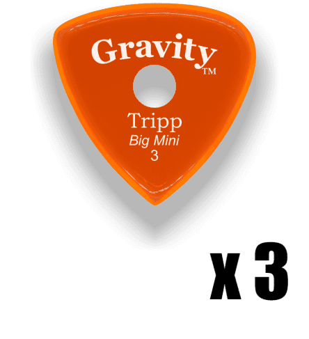 Gravity Picks Tripp Big Mini 3mm Master Finish Unpolished Round Grip Hole Orange 3 PACK