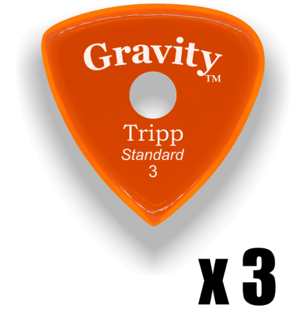 Gravity Picks Tripp Standard 3mm Master finish unpolished Round Grip Hole Orange 3 PACK