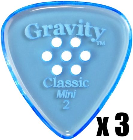 Gravity Pick Classic Mini (Jazz) 2mm Polished Blue w/ Multi-hole grip 3 PACK