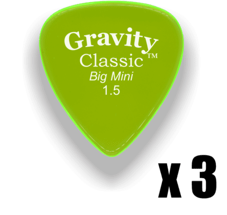 Gravity Picks Classic Big Mini 1.5mm Master Finish (Unpolished) Fluorescent Green 3 PACK