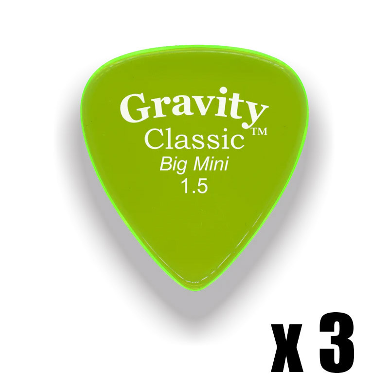 Gravity Picks Classic Big Mini 1.5mm Master Finish Fluro Green 3 Pack GP-GCLB15Mx3