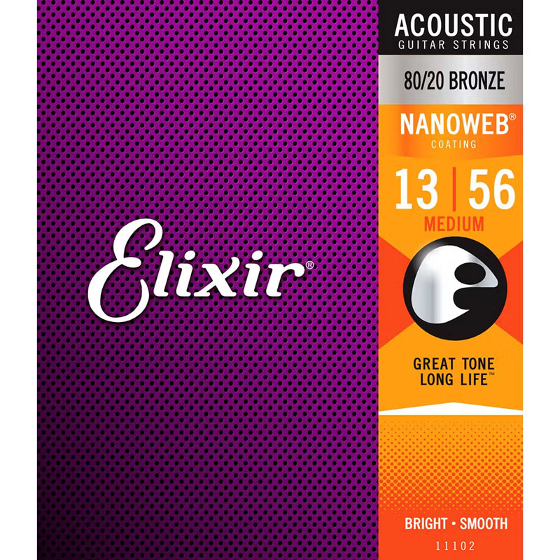 Elixir Nanoweb Acoustic Guitar Strings 13-56 80/20 Bronze E11102